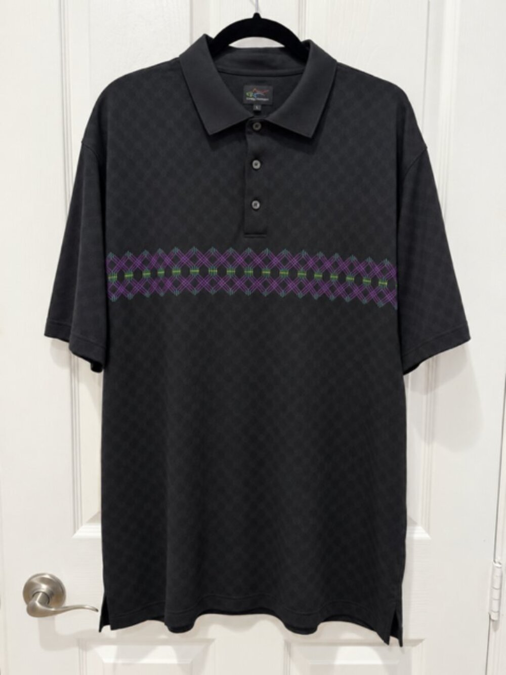 Greg Norman Play Dry Polo XXL Black Argyle Golf Shirt Y2K Preppy Golfcore